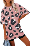 Pink Boyfriend Leopard Print Loose T Shirt