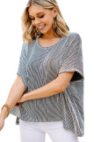 Gray Ribbed Knit Round Neck Relaxed Tee