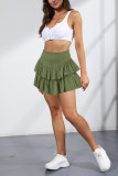 Plain HIgh Waist Smocked Ruffle Skirt Dress 