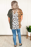 Yellow Plus Size Leopard Print Contrast T-Shirt