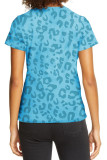 Sky Blue Leopard Print Crew Neck Short Sleeve T Shirt
