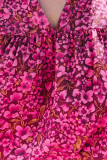 Rose Floral Print Tiered Flutter Sleeve V Neck Top
