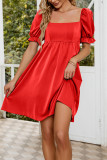Puff Sleeves Square Neck Smocked Dress 