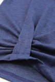 Blue Lace Splicing Twist Cold Shoulder Blouse
