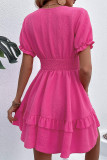 Rose V Neck Hollow Out Front Tie Flowy Dress