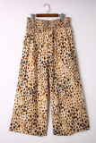 Leopard Plus Size Smoked High Waist Wide Leg Pants