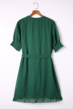Green Plus Size Swiss Dot Puff Sleeve Wrap Dress