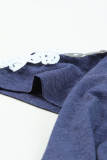 Blue Lace Splicing Twist Cold Shoulder Blouse