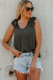 Gray Ruched Shoulders Ribbed Knit Tank Top