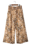 Leopard Plus Size Smoked High Waist Wide Leg Pants