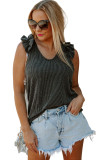 Gray Ruched Shoulders Ribbed Knit Tank Top
