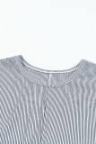 Gray Ribbed Knit Round Neck Relaxed Tee