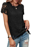 Black Lace Overlay Short Sleeve Top