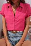 Rose Textured Buttoned Frilled Cuff Blouse Shirt