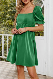 Puff Sleeves Square Neck Smocked Dress 