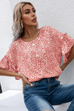 Pink Leopard Spotted Ruffle Sleeve T-Shirt