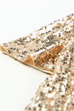 Gold Keyhole Back Sequin Puff Sleeve T Shirt