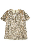 Gold Keyhole Back Sequin Puff Sleeve T Shirt