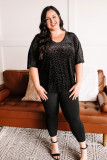 Black Plus Size Leopard Emboss V Neck Top