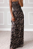 Leopard Smocked Bodice Strapless Maxi Dress