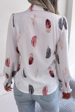 Feather Print Button Up Lantern Sleeves Shirt 