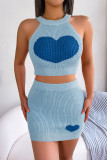 Heart Knitting Halter  Crop Top and Short Dress 2PCS Set