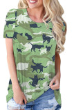 Camouflage Print Crew Neck Short SLeeves Top 