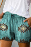 Western Aztec Print Drawstring Shorts with Pockets 