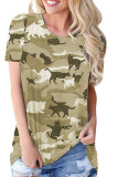 Camouflage Print Crew Neck Short SLeeves Top 