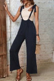 Navy Wide Leg Tie Strap Overall Pants