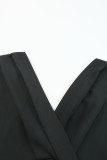 Black Plus Size Pleated V Neck Ruffle Hem Bodycon Dress
