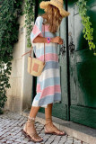 Multicolor Striped Color Block Loose Fit 3/4 Sleeve Dress