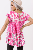 Pink Leopard Cow Spots Tiered Ruffle Blouse