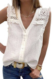 White Floral Lace Crochet Textured Sleeveless Shirt
