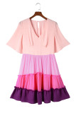 Pink Ombre Colorblock Tiered Dress