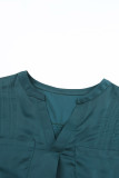 Green Notched Neckline Cuffed Short Sleeve Shift Dress