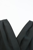 Black Plus Size Pleated V Neck Ruffle Hem Bodycon Dress