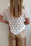 White Crochet Lace Hollowed Short Sleeve Top