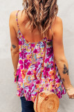 Red Floral Print Loose Fit Spaghetti Strap Tank Top