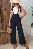 Navy Wide Leg Tie Strap Overall Pants