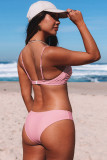 Pink Ruched Bikini Solid 2pcs Swimsuit