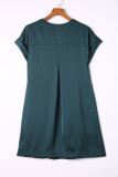Green Notched Neckline Cuffed Short Sleeve Shift Dress