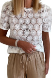 White Crochet Lace Hollowed Short Sleeve Top