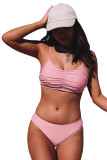Pink Ruched Bikini Solid 2pcs Swimsuit