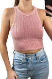 Pink Cable Knit Ribbed Trim Sleeveless Crop Top