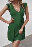 Green V Neck Flutter Sleeves Babydoll Dress