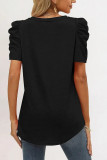 Black Puff Sleeve V-Neck T-Shirt