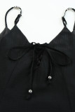 Black Spaghetti Straps Ribbed Lace up Back Maxi Dress
