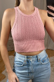 Pink Cable Knit Ribbed Trim Sleeveless Crop Top