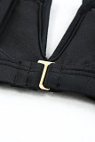 Black Spaghetti Straps Mesh Ribbed Knit Patchwork Bikini